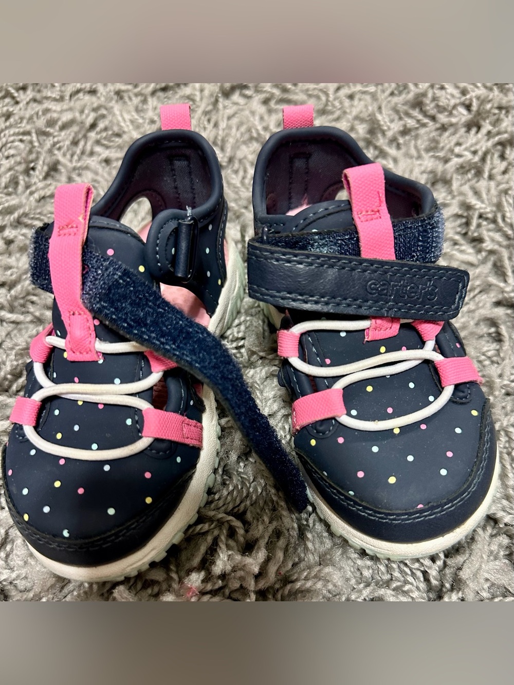 Carter's Navy Polka Dot Kids Sandals with Pink Straps